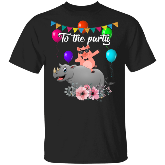 Funny To The Party Cute Dabbing Pig Riding Rhino Gifts T-Shirt - Macnystore