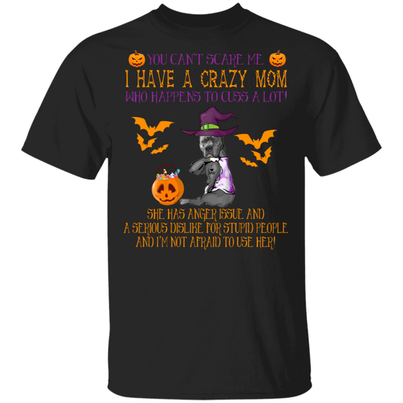 Halloween Dog Shirt I Have A Crazy Mom Cool Halloween Pitbull Dog Witch Lover Gifts Halloween T-Shirt - Macnystore