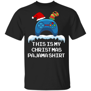 Christmas Gamer Shirt This Is My Christmas Pajama Shirt Funny Christmas Santa Elf Hat Gamer Game Lover Gifts Christmas T-Shirt - Macnystore