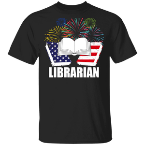 Cool Firework American Flag Books Librarian Shirt Matching Librarian Book Lover 4th Of July United States Independence Day Gifts T-Shirt - Macnystore