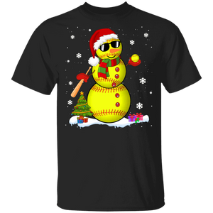 Christmas Snowman Shirt Softball Snowman With Santa Hat Cool Christmas Softball Player Lover Gifts Christmas T-Shirt - Macnystore
