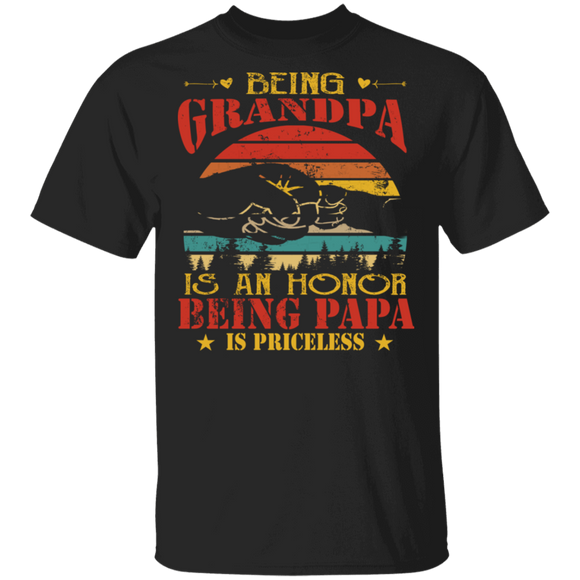 Vintage Retro Being Grandpa Is An Honor Being Papa Is Priceless Shirt Matching Father's Day Gifts T-Shirt - Macnystore