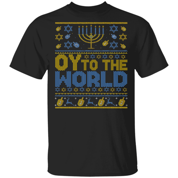 Hanukkah Jewish Shirt Oy To The World Ugly Hanukkah Sweater Jewish Chanukkah Lover Gifts T-Shirt - Macnystore