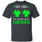 Ski Girl Like A Regular Girl But Luckier Skier Shamrock Women St Patrick's Day Gifts T-Shirt - Macnystore
