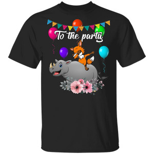 Funny To The Party Cute Dabbing Fox Riding Rhino Gifts T-Shirt - Macnystore