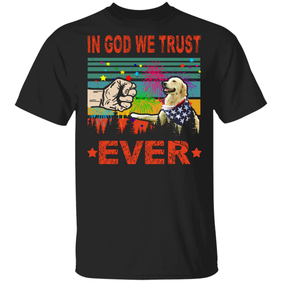 In God We Trust Ever Cute Golden Retriever Wearing American Flag 4th Of July Gifts T-Shirt - Macnystore