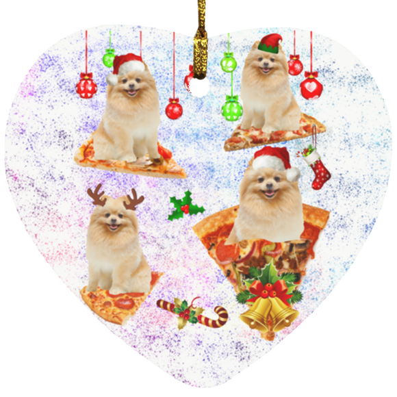Christmast Ornament Santa Reindeer Elf Pomeranian Riding Pizza Galaxy Funny Christmas Pajama Dog Pizza Space Lover Gifts Decorative Hanging Ornaments SUBORNH Heart Ornament - Macnystore