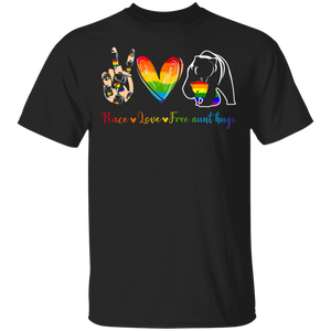 Peace Love Free Aunt Hugs Cool LGBT Bear Pride LGBT Gay Lesbian Gifts T-Shirt - Macnystore