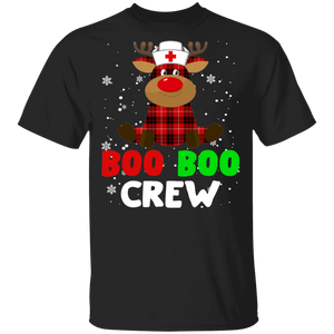 Reindeer Buffalo Plaid Boo Boo Crew Nurse T-Shirt - Macnystore