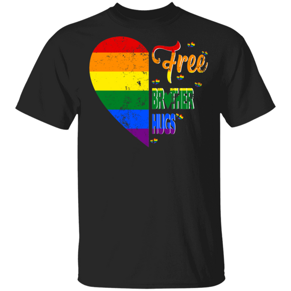 Free Brother Hugs Pride LGBT Half Heart Shirt Matching Proud LGBT Gay Lesbian Father's Day Gifts T-Shirt - Macnystore