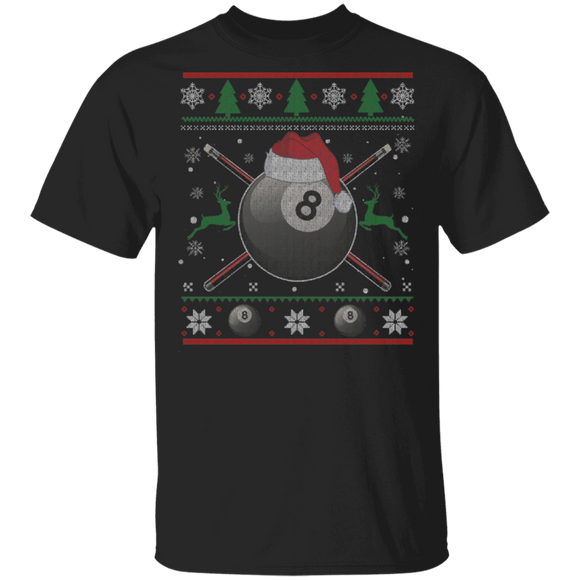 Christmas Sport Shirt Billiard With Santa Hat Funny Christmas Billiard Player Lover Gifts Christmas T-Shirt - Macnystore