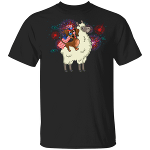 Firework American Flag Dachshund Riding Llama 4th Of July Independence Day Gifts T-Shirt - Macnystore