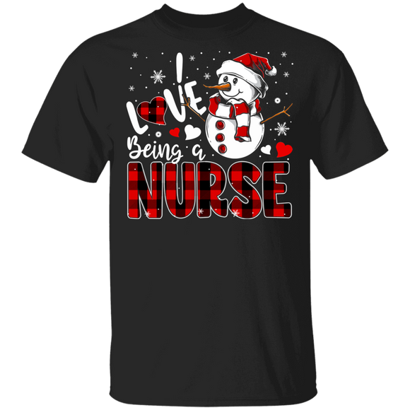 Christmas Snowman Shirt I Love Being A Nurse Funny Christmas Santa Snowman Red Plaid Gifts T-Shirt - Macnystore