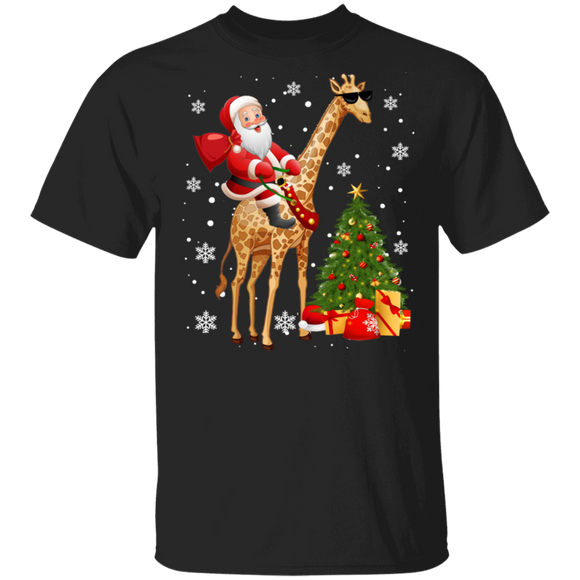 Christmas Santa Shirt Santa Riding Giraffe Funny Christmas Giraffe Lover Gifts Christmas T-Shirt - Macnystore