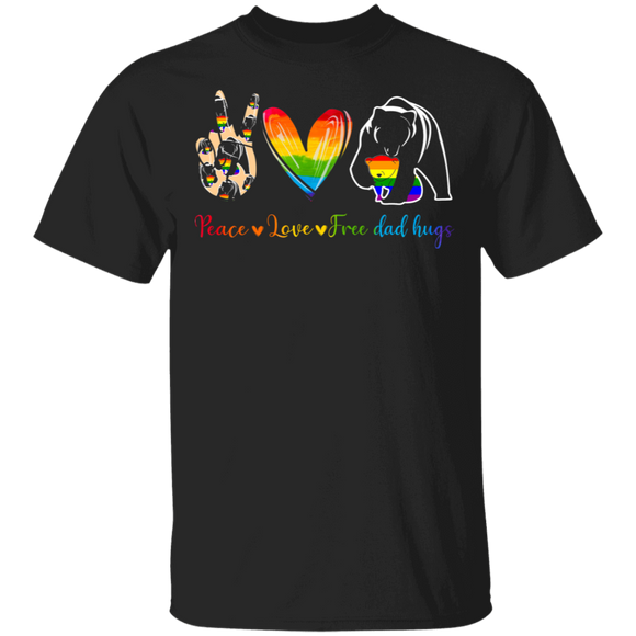 Peace Love Free Dad Hugs Cool LGBT Bear Pride LGBT Gay Lesbian Gifts T-Shirt - Macnystore