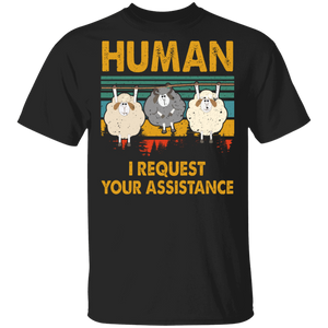 Vintage Retro Human I Request Your Assistance Funny Sheep Lover Gifts T-Shirt - Macnystore