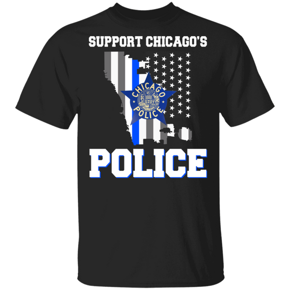 Police Shirt Support Chicago's Police Department Proud Chicago American Police Flag  Gifts T-Shirt - Macnystore
