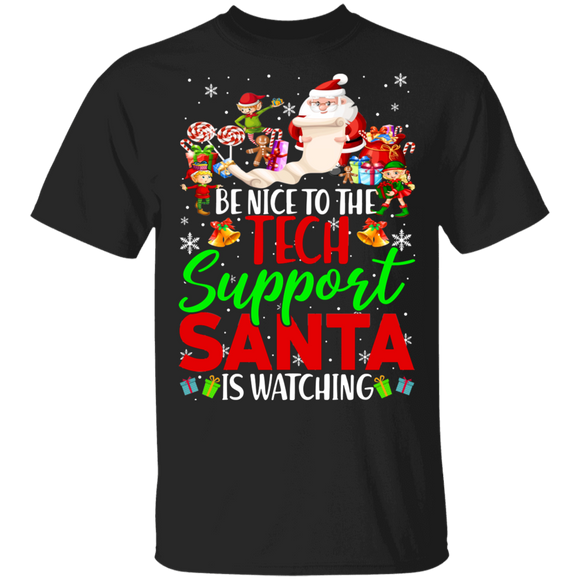 Christmas Santa Shirt Be Nice To The Tech Support Santa Is Watching Funny Christmas Santa Lover Gifts T-Shirt - Macnystore