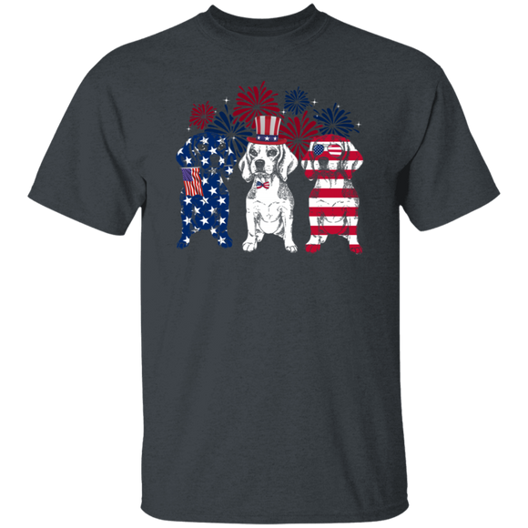 4th Of July Dog Shirt American Flag Three Beagle Dog Cute Dog Firework Patriotic T-Shirt - Macnystore