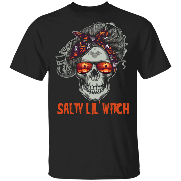 Halloween Skull Lover Shirt Salty Lil' Witch Funny Halloween Woman Skull Lover Gifts Halloween T-Shirt - Macnystore