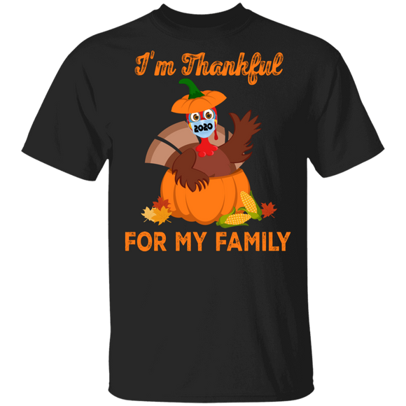 Thanksgiving Turkey Shirt I'm Thankful For My Family Funny Thanksgiving Turkey Face Covering Autumn Lover Gifts Thanksgiving T-Shirt - Macnystore
