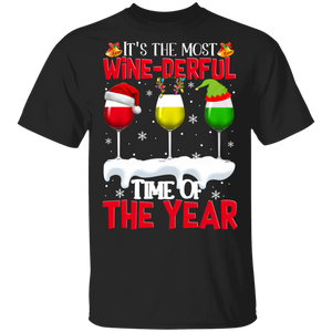Christmas Wine Shirt It's The Most Wine-Derful Time Of The Year Funny Christmas Wonderful Time Wine Drinking Lover Gifts Christmas T-Shirt - Macnystore