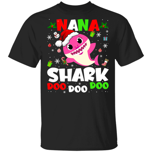 Christmas Shark Lover Shirt Nana Shark Doo Doo Doo Funny Christmas Santa Shark Kids Video Baby Matching Family Gifts T-Shirt - Macnystore