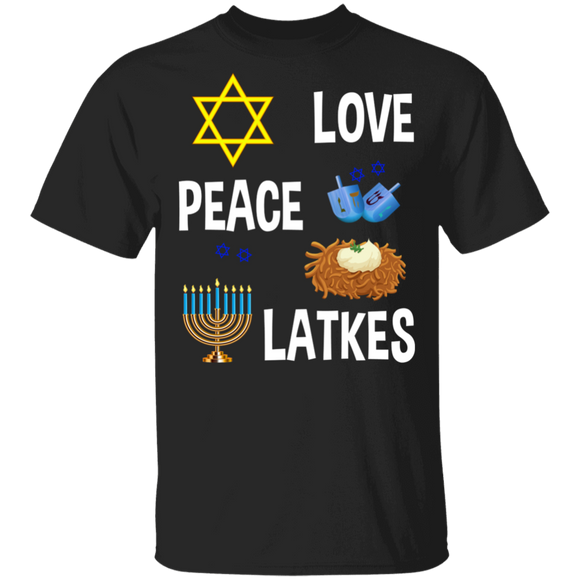 Hanukkah Jewish Shirt Peace Love Latkes Funny Hanukkah Chanukah Jewish Cake Lover Gifts T-Shirt - Macnystore
