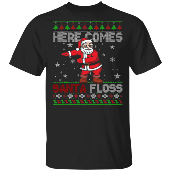 Christmas Santa Shirt Here Comes Santa Floss Ugly Funny Christmas Sweater Santa Lover Gifts T-Shirt - Macnystore