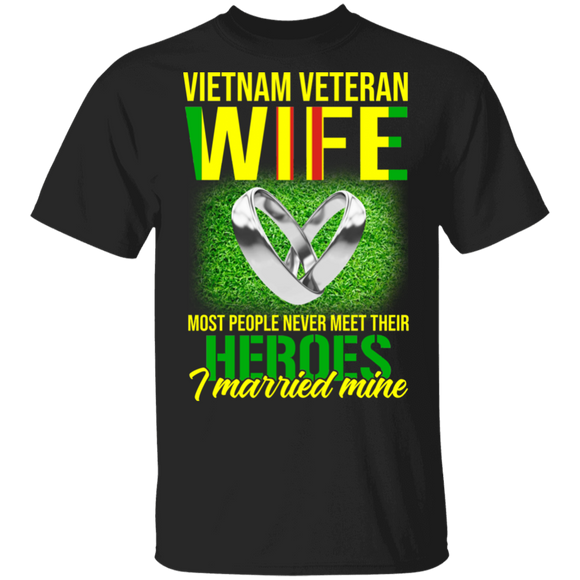 Vietnam Veteran Wife I Married Mine Cute Wedding Rings Shirt Matching Couple Veteran Gifts T-Shirt - Macnystore