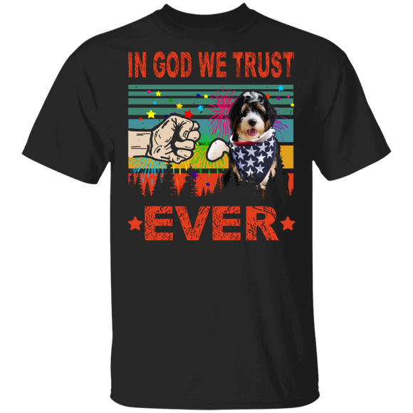In God We Trust Ever Cute Bernedoodle Wearing American Flag 4th Of July Gifts T-Shirt - Macnystore