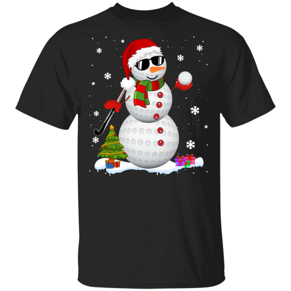 Christmas Snowman Shirt Golf Ball Snowman With Santa Hat Cool Christmas Golf Player Lover Gifts Christmas T-Shirt - Macnystore