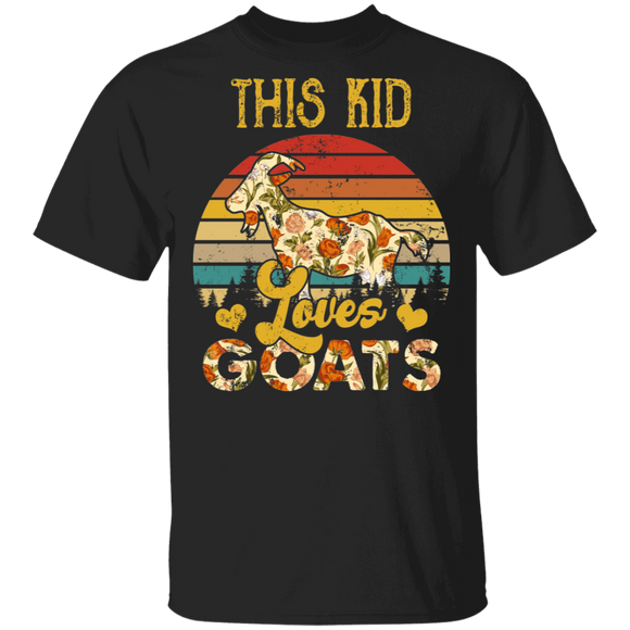 Vintage Retro This Kid Loves Goats Floral Goat Kids Girls Goat Lover Gifts T-Shirt - Macnystore