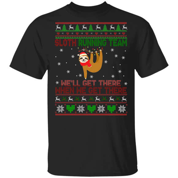 Christmas Sloth Shirt Sloth Running Team Ugly Funny Christmas Sweater Santa Sloth Runner Lover Gifts T-Shirt - Macnystore