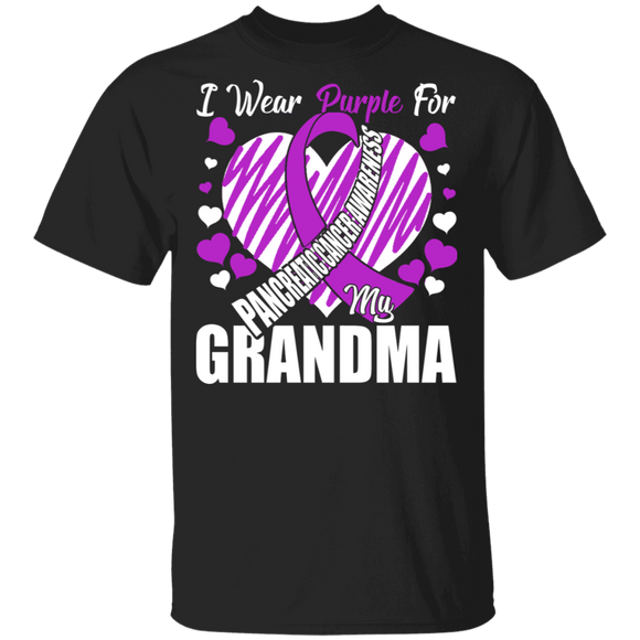 Pancreatic Caner Awareness Shirt I Wear Purple For My Grandma Cool Pancreatic Caner Awareness Purple Ribbon Heart Gifts T-Shirt - Macnystore