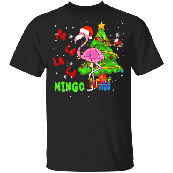 Christmas Flamingo Shirt Fa La La La Mingo Cute Christmas Light Santa Flamingo Lover Gifts T-Shirt - Macnystore