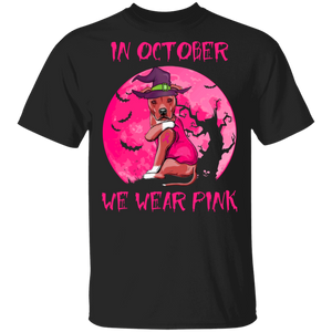 Breast Cancer Awareness Shirt We Wear Pink In October Dog Tattoo Pink Ribbon Gifts Breast Cancer T-Shirt - Macnystore