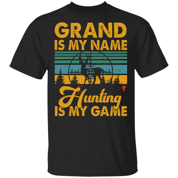 Vintage Retro Grand Is My Name Hunting Is My Game Deer Hunter Father's Day Grandpa Gifts T-Shirt - Macnystore