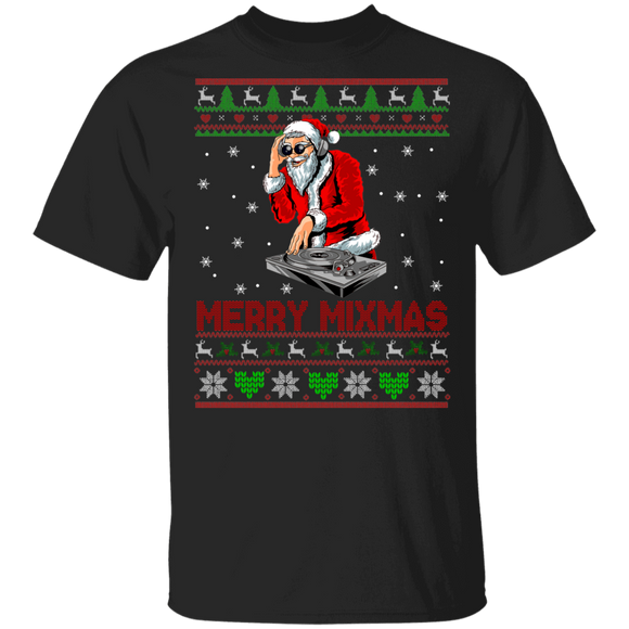 Christmas Santa Shirt Merry Mixmas Ugly Funny Christmas Sweater Santa DJ Lover Gifts T-Shirt - Macnystore