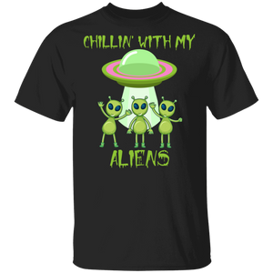 Halloween Alien Shirt Chillin With My Aliens Funny Halloween UFO Aliens Lover Gifts Halloween T-Shirt - Macnystore