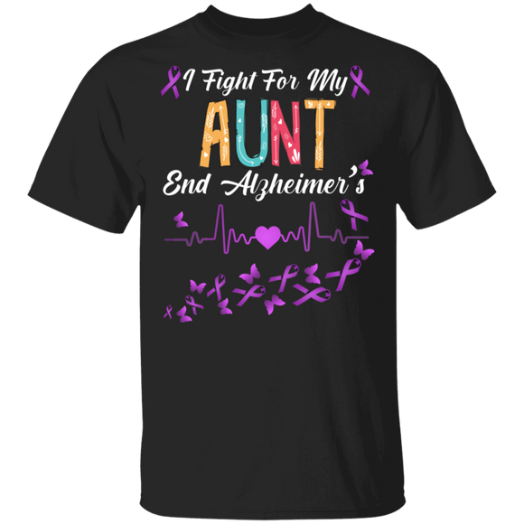 I Fight For My Aunt Support End Alzheimers Awareness Heart Rate T-Shirt - Macnystore