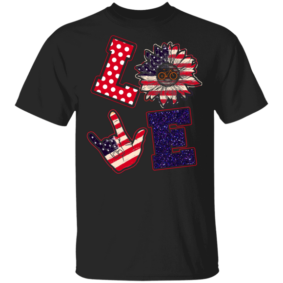 Love American Flag Sunflower Bike Shirt Matching Bike Lover Biker Happy 4th Of July United States Independence Day Gifts T-Shirt - Macnystore