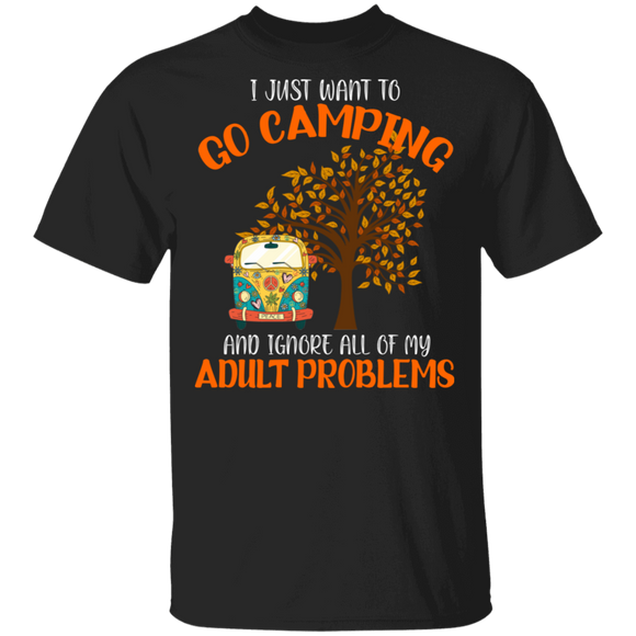 Autumn Lover Shirt I Just Want To Go Camping Cool Hippie Bus Fall Tree Gifts T-Shirt - Macnystore