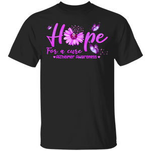 Hope For A Cure Alzheimer Awareness Butterfly Flower T-Shirt - Macnystore