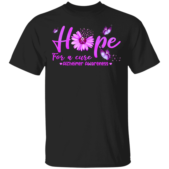 Hope For A Cure Alzheimer Awareness Butterfly Flower T-Shirt - Macnystore