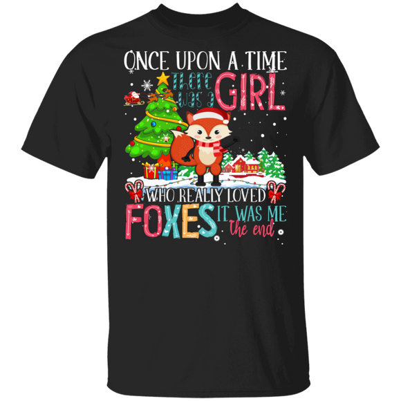 Christmas Fox  Shirt Once Upon A Time There Was Girl Who Loved Foxes Funny Christmas Santa Fox Lover Gifts T-Shirt - Macnystore
