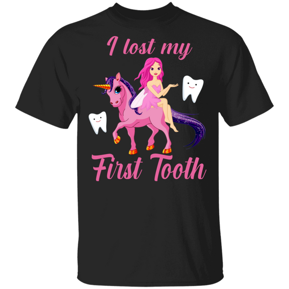 I Lost My First Tooth Cool Angel Riding Unicorn And Teeth Kids Gifts T-Shirt - Macnystore