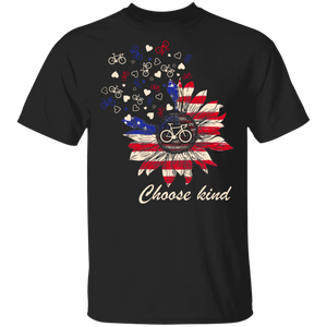 Choose Kind Cute Sunflower American Flag Bike Shirt Matching Biker Bike Lover 4th Of July US Independence Day Gifts T-Shirt - Macnystore