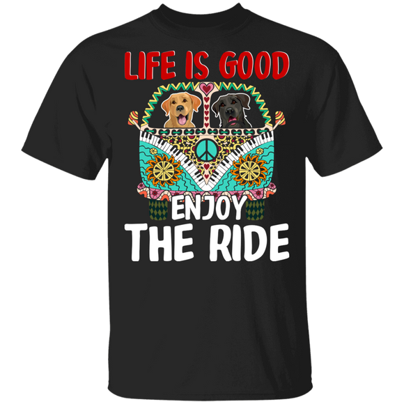 Dog Lover Shirt Life Is Good Enjoy The Ride Funny Hippie Bus Labrador Retriever Dog Lover Gifts T-Shirt - Macnystore