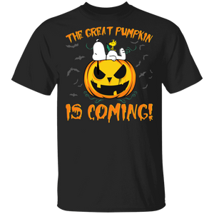 Great Pumpkin Is Coming Cool Halloween Pumpkin Cartoon Character Gifts T-Shirt - Macnystore